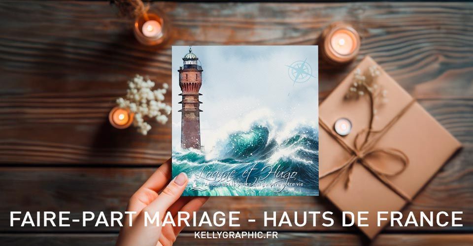 Aquarelle Phares Faire-part Mariage Hauts de France Aquarelle Phares Faire-part Mariage Hauts de France