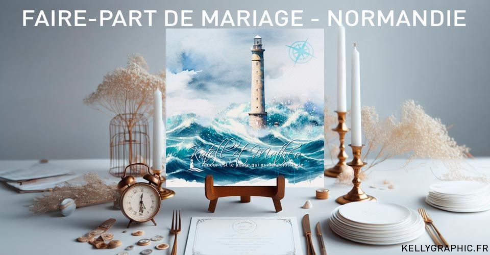 Aquarelle Phares Faire-part Mariage Normandie Aquarelle Phares Faire-part Mariage Normandie