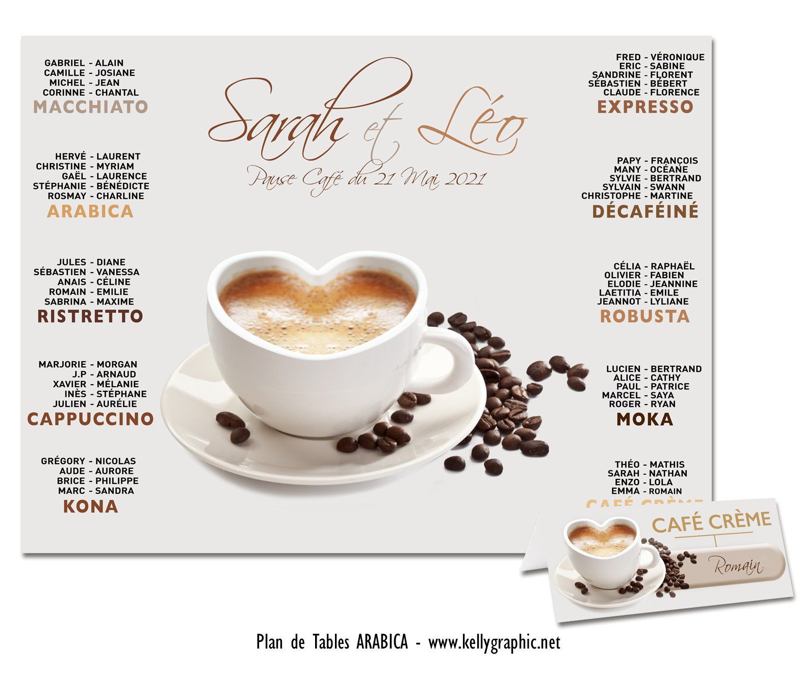 Plan de Table Mariage coeur grain de café Plan de Table Mariage coeur grain de café