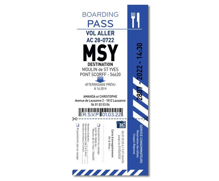 Coupon réponse personnalisé de Mariage