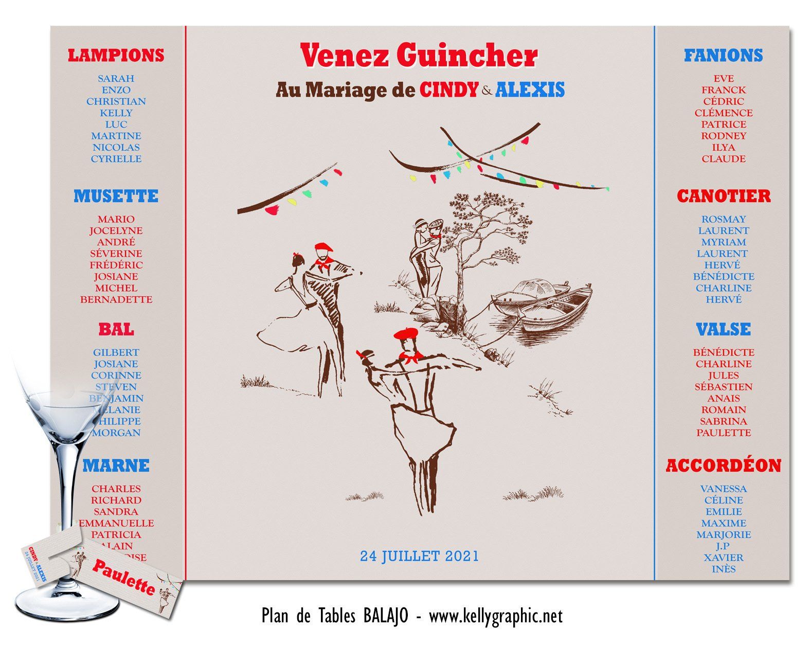 Plan de tables mariage vintage rétro guinguette Plan de tables mariage vintage rétro guinguette