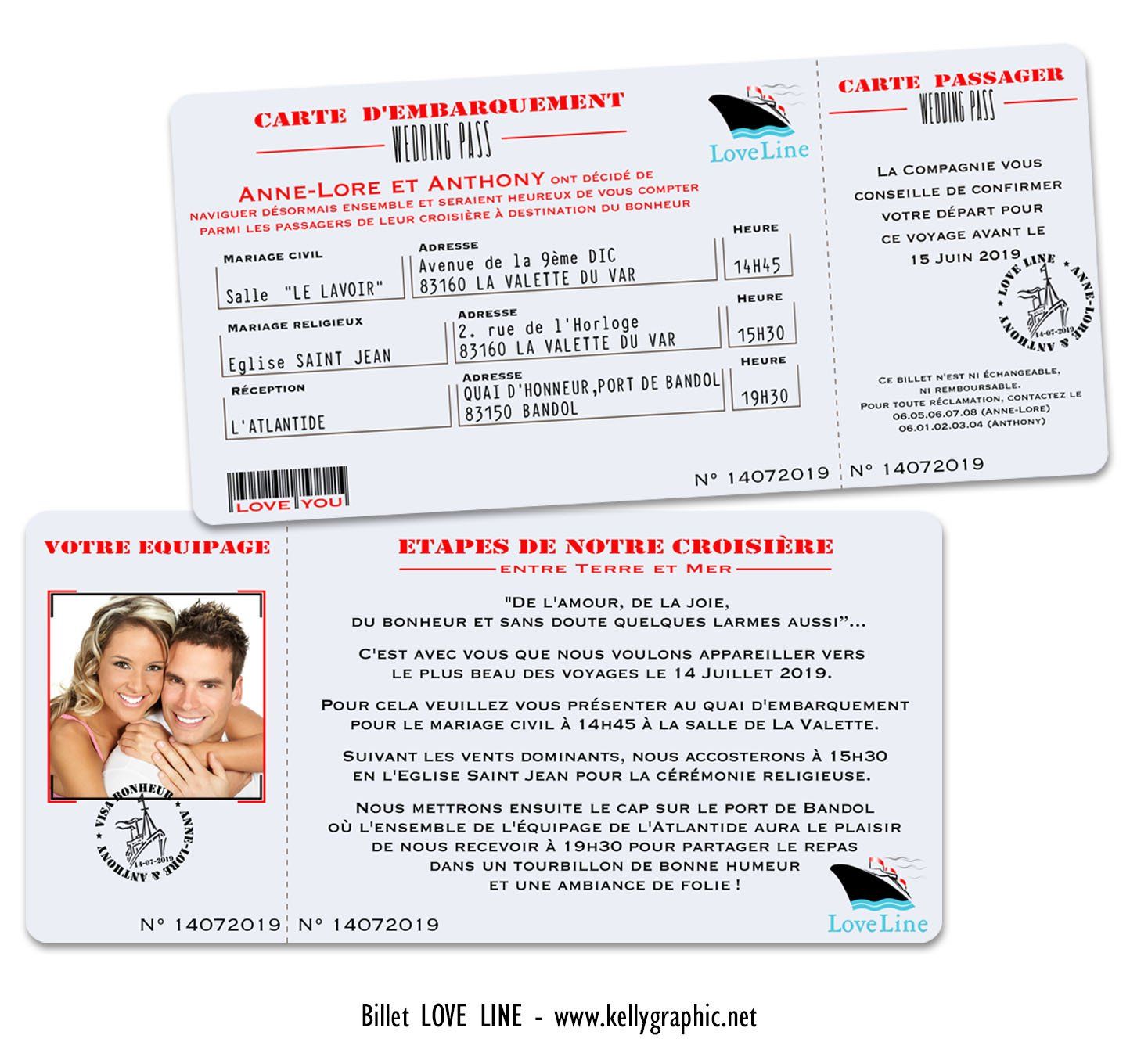 faire-part mariage billet bateau croisière Faire-part mariage billet bateau croisière