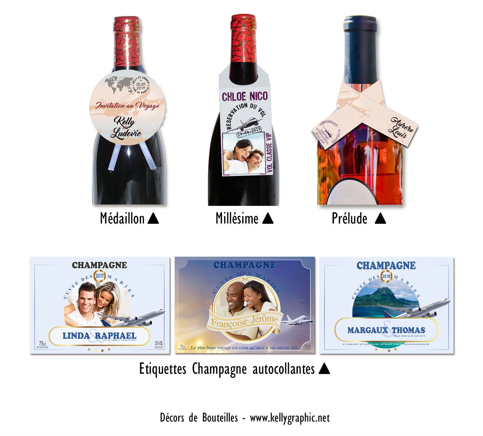Etiquettes bouteilles autocollantes mariage