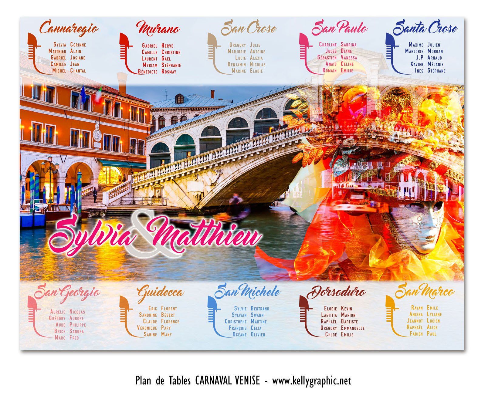 Plan de Tables Mariage Carnaval Venise