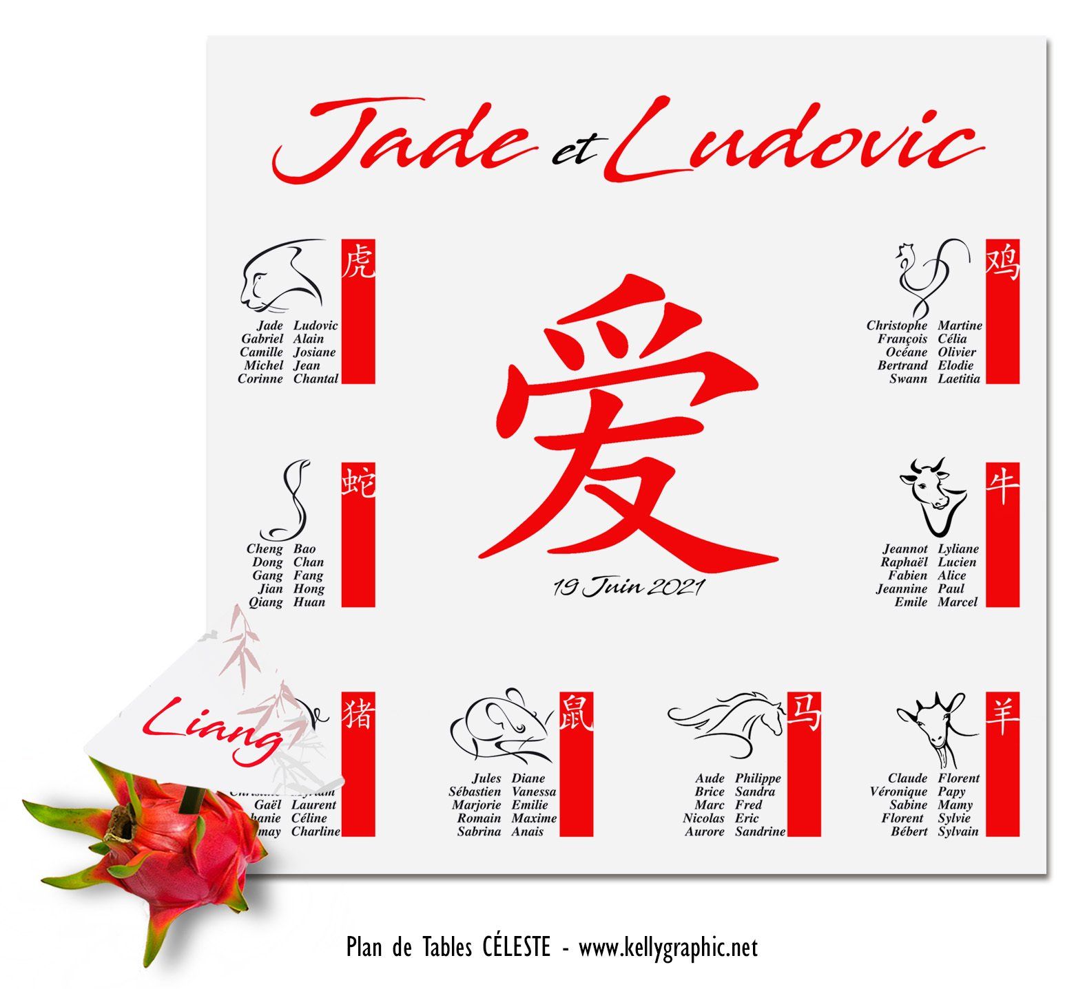 Plan de Table Mariage, Asie astrologie chinoise Plan de Table Mariage, Asie astrologie chinoise