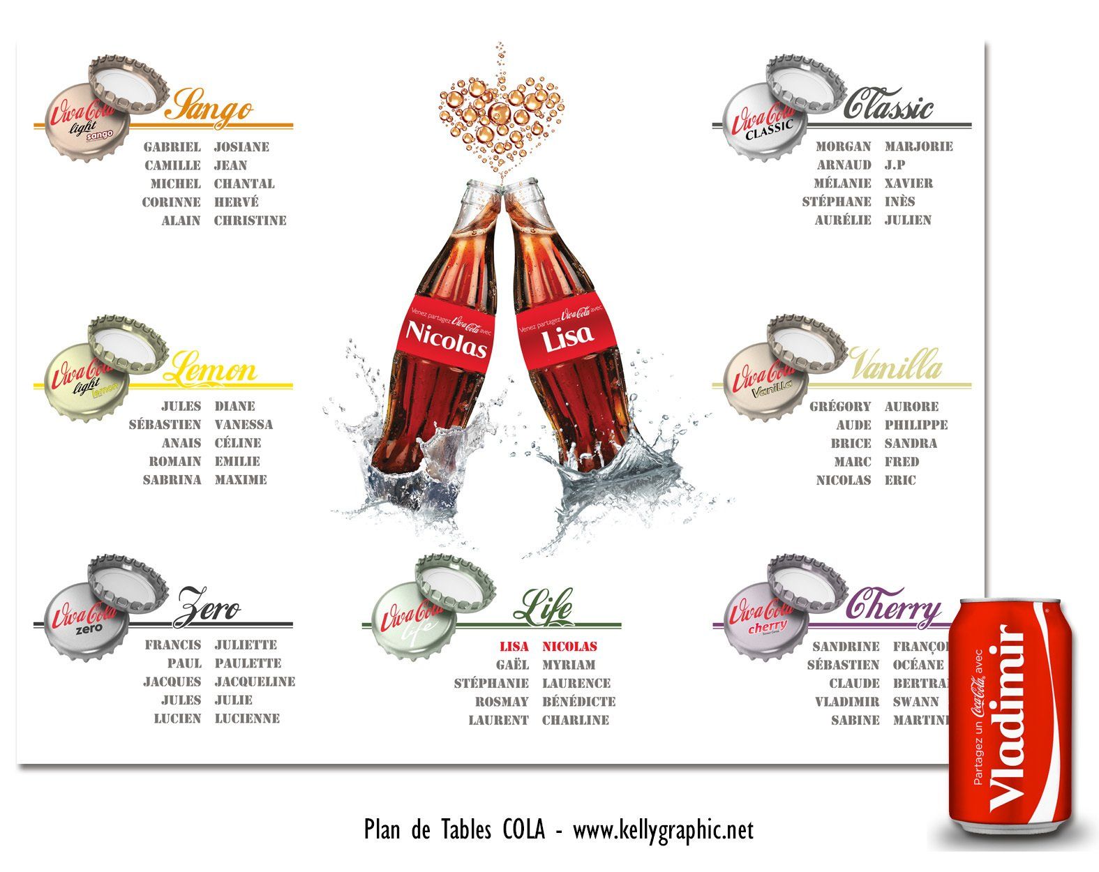 Plan de Table Mariage Coca-Cola coeur Plan de Table Mariage Coca-Cola coeur