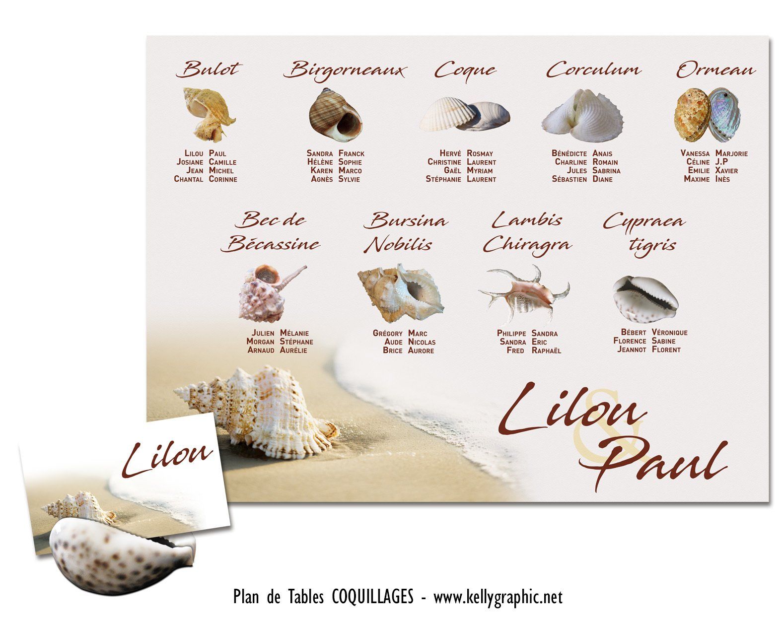 Plan de Table Mariage Plage Mer coquillages