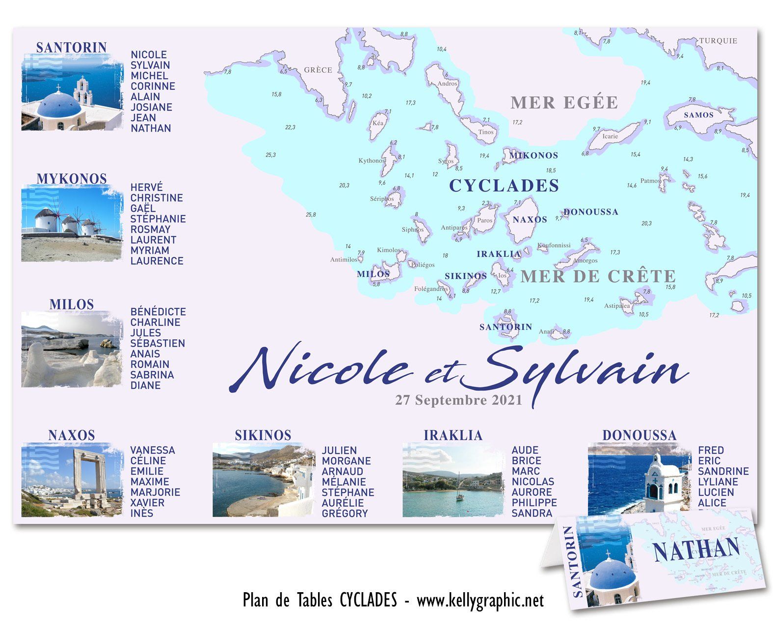 Plan de Table Mariage voyage, Cyclades Grèce