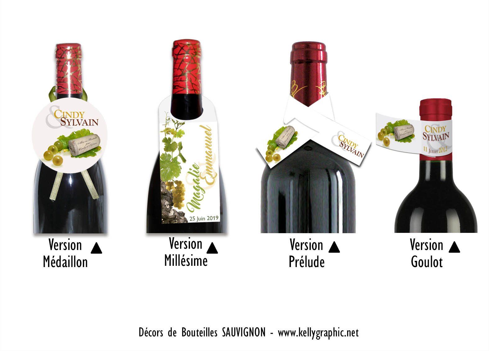décors de bouteilles personnalisés Mariage Décors de bouteille Mariage vin blanc Sauvignon