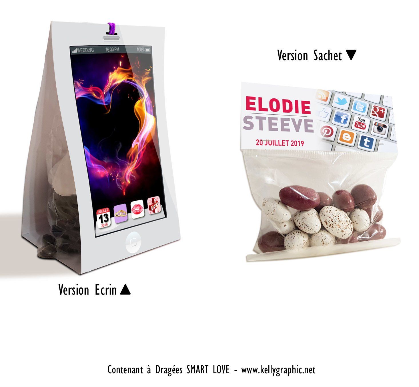 Faire-part Mariage Geek Macarons Boites Etui Sachet a dragées mariage personnalisé