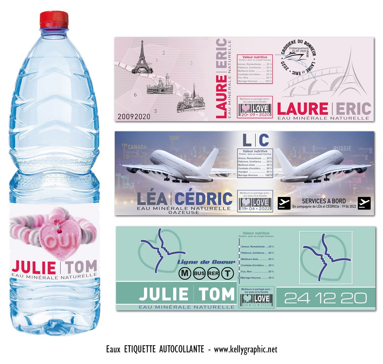 Etiquettes bouteille eau personnalisé pour mariage