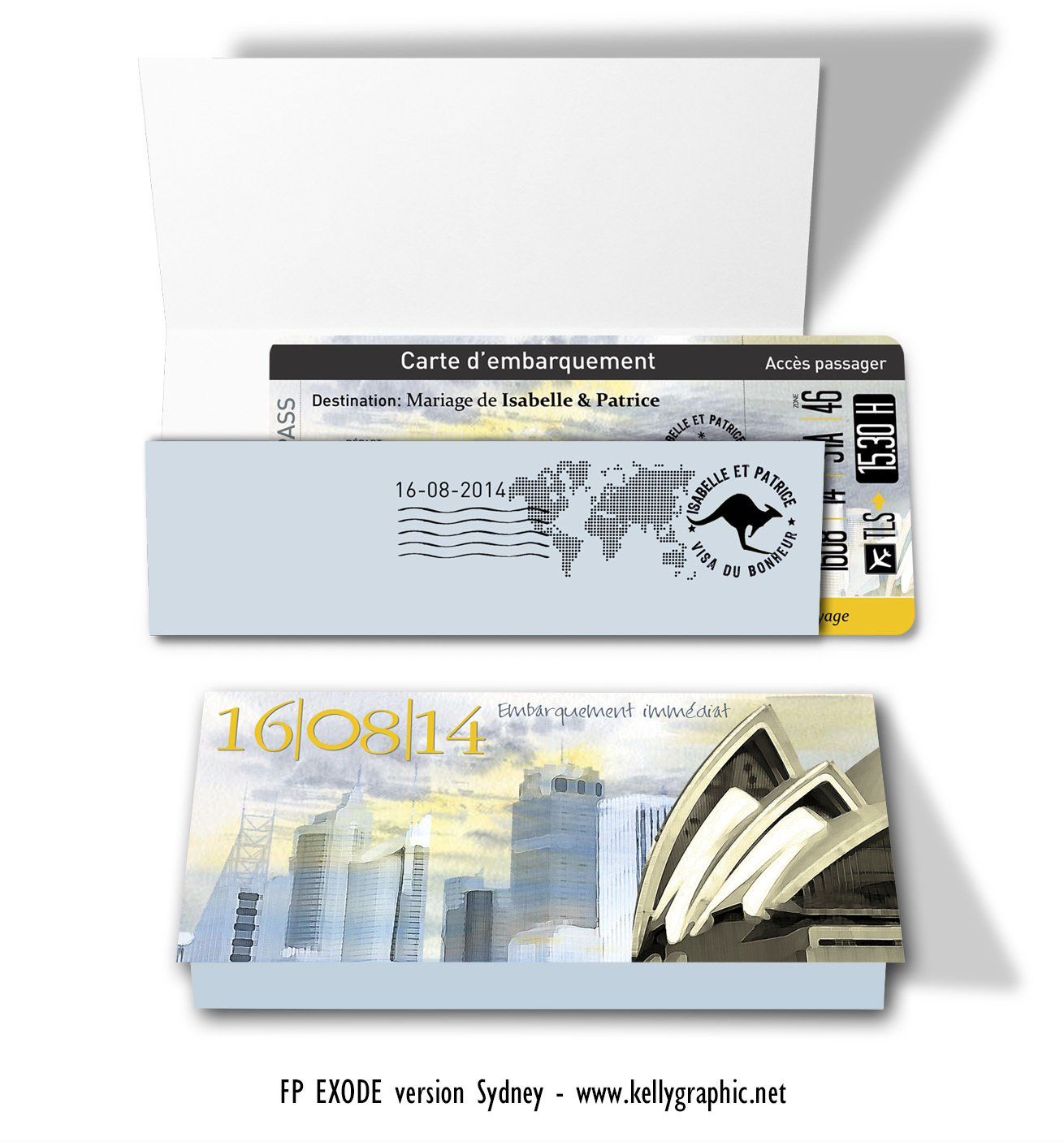 faire-part mariage voyage, billet avion et pochette faire-part mariage voyage, billet avion et pochette