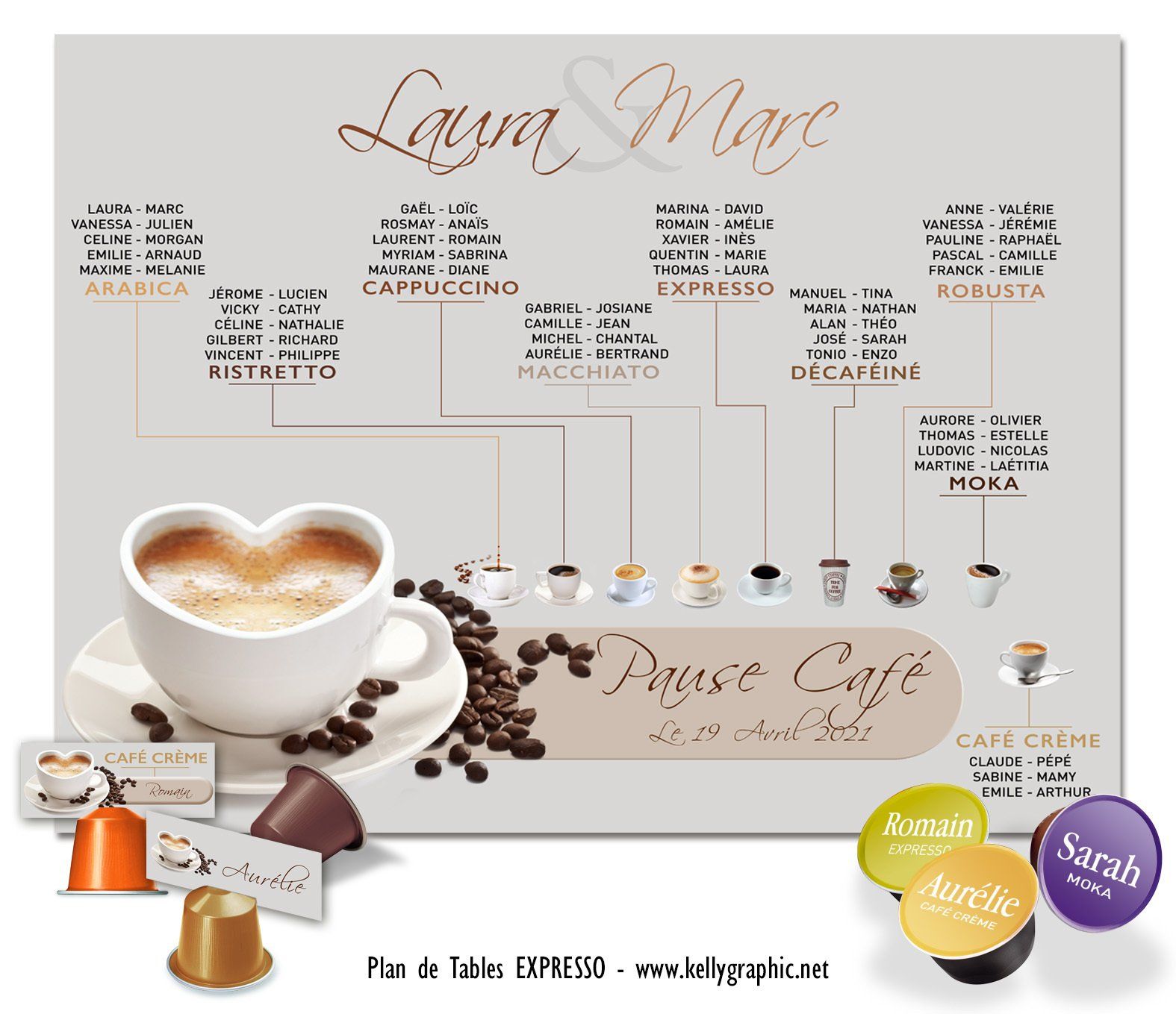 Plan de Table Mariage coeur capsule de café Plan de Table Mariage coeur capsule de café