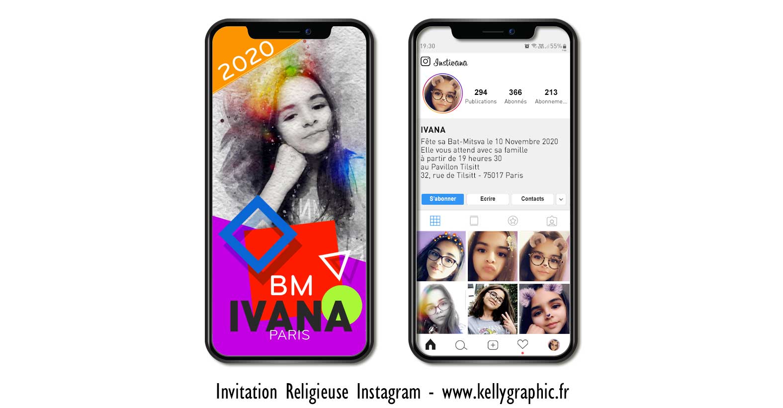 Invitation Instagram Bar Bat Mitzvah Faire-part religieux invitation Instagram Bar Mitzvah ou Bat Mitzvah