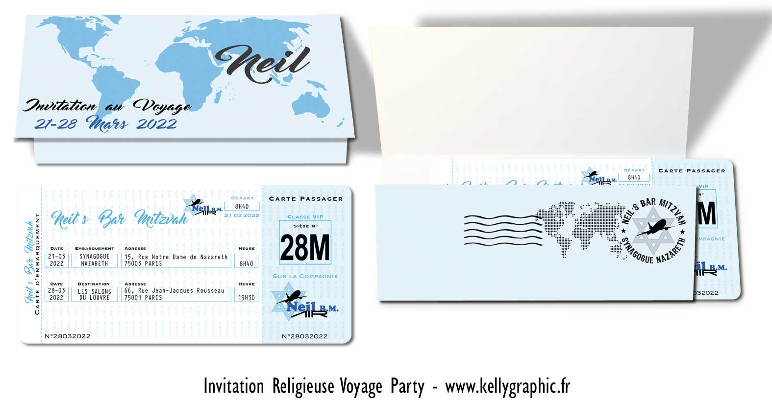 Invitation billet avion Bar Bat Mitzvah Faire-part religieux invitation Instagram Bar Mitzvah ou Bat Mitzvah Voyage billets avion