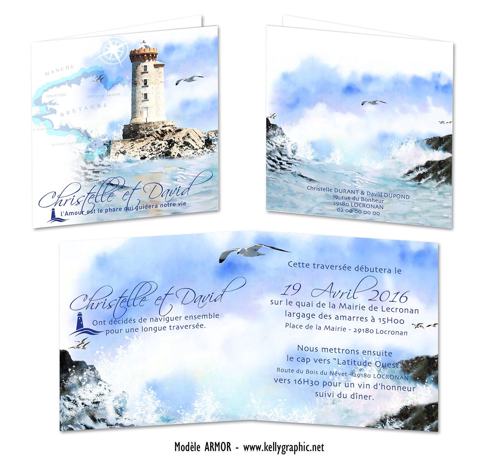 Aquarelle Phares Faire-part Mariage Bretagne Aquarelle Phares Faire-part Mariage Bretagne