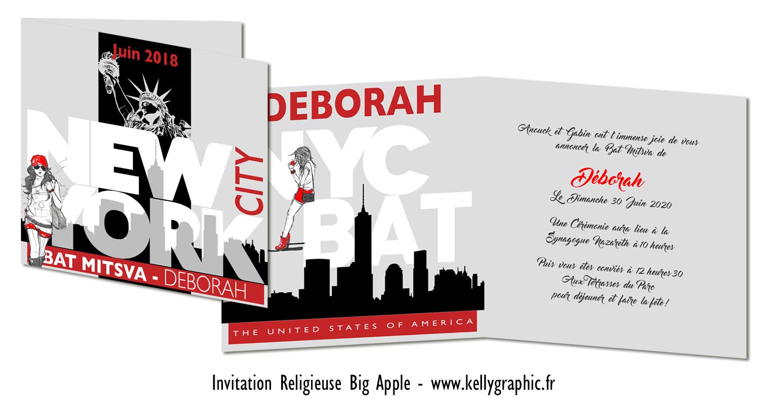 Invitation New York Bar Bat Mitzvah Faire-part religieux invitation Instagram Bar Mitzvah ou Bat Mitzvah Voyage New York