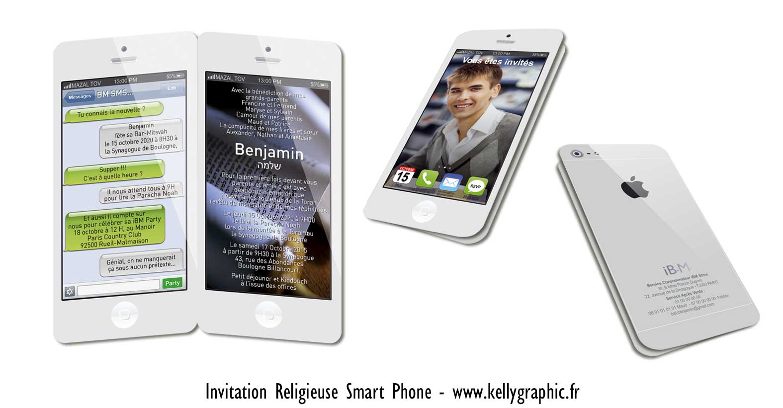 Invitation smartphone Bar Mitzvah Faire-part religieux invitation Instagram Bar Mitzvah ou Bat Mitzvah smartphone