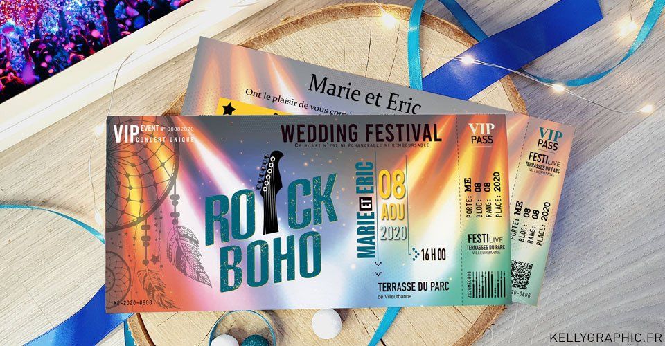 Invitations Mariage Concert Rock Boho