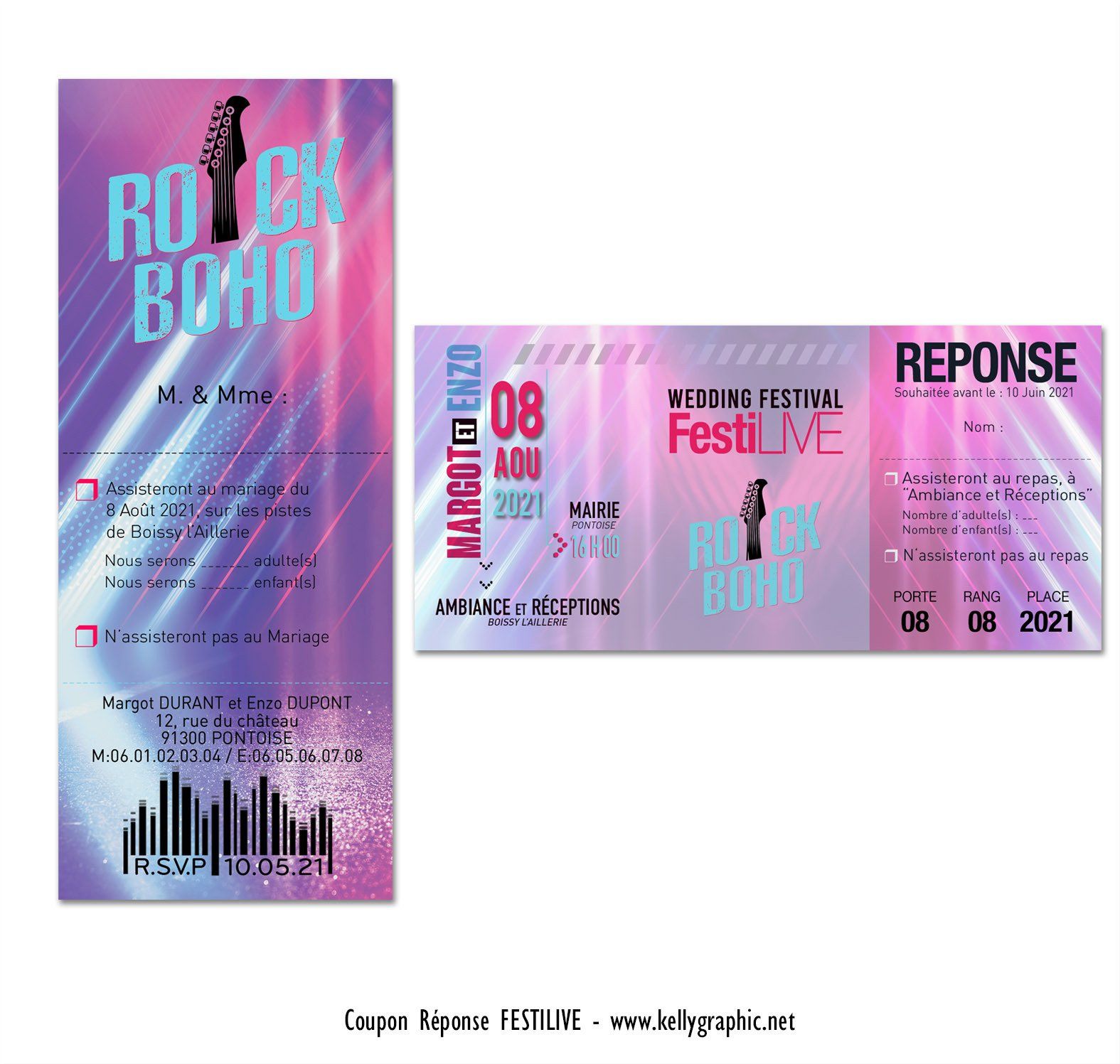 Coupon Réponse Mariage Musique Rock Boho Coupon Réponse Mariage Musique Rock Boho festival