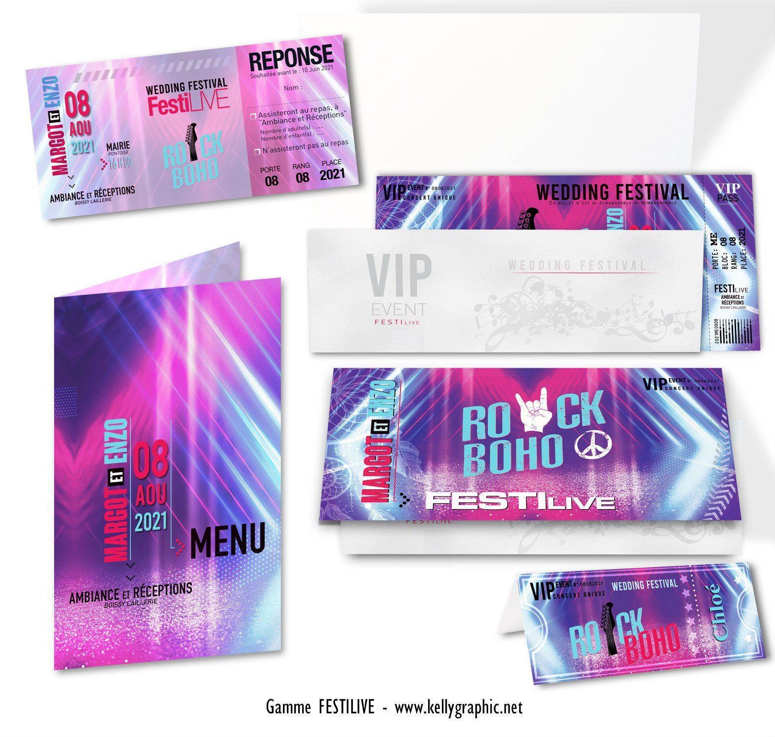 Faire-part Mariage Musique Rock Boho Faire-part Mariage Concert Rock Boho festival