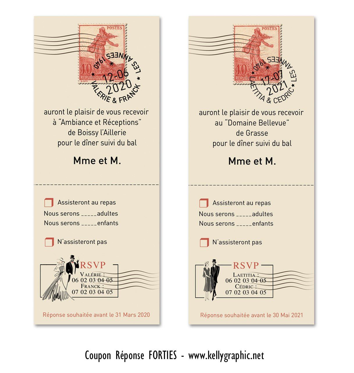 Coupon réponse Mariage Rétro Vintage Coupon réponse Mariage Rétro Vintage Forties Années 40