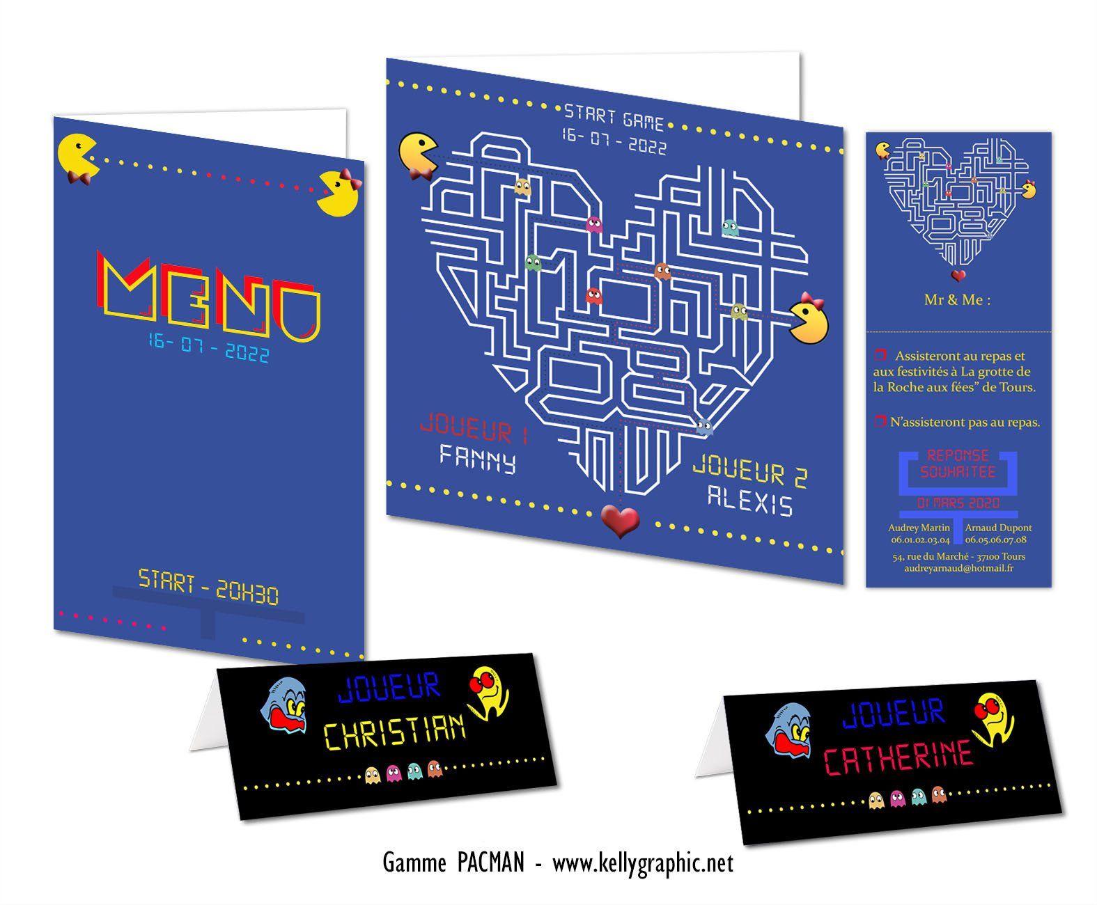 Faire-part Mariage Geek PacMan Faire-part Mariage Pac Man Coeur