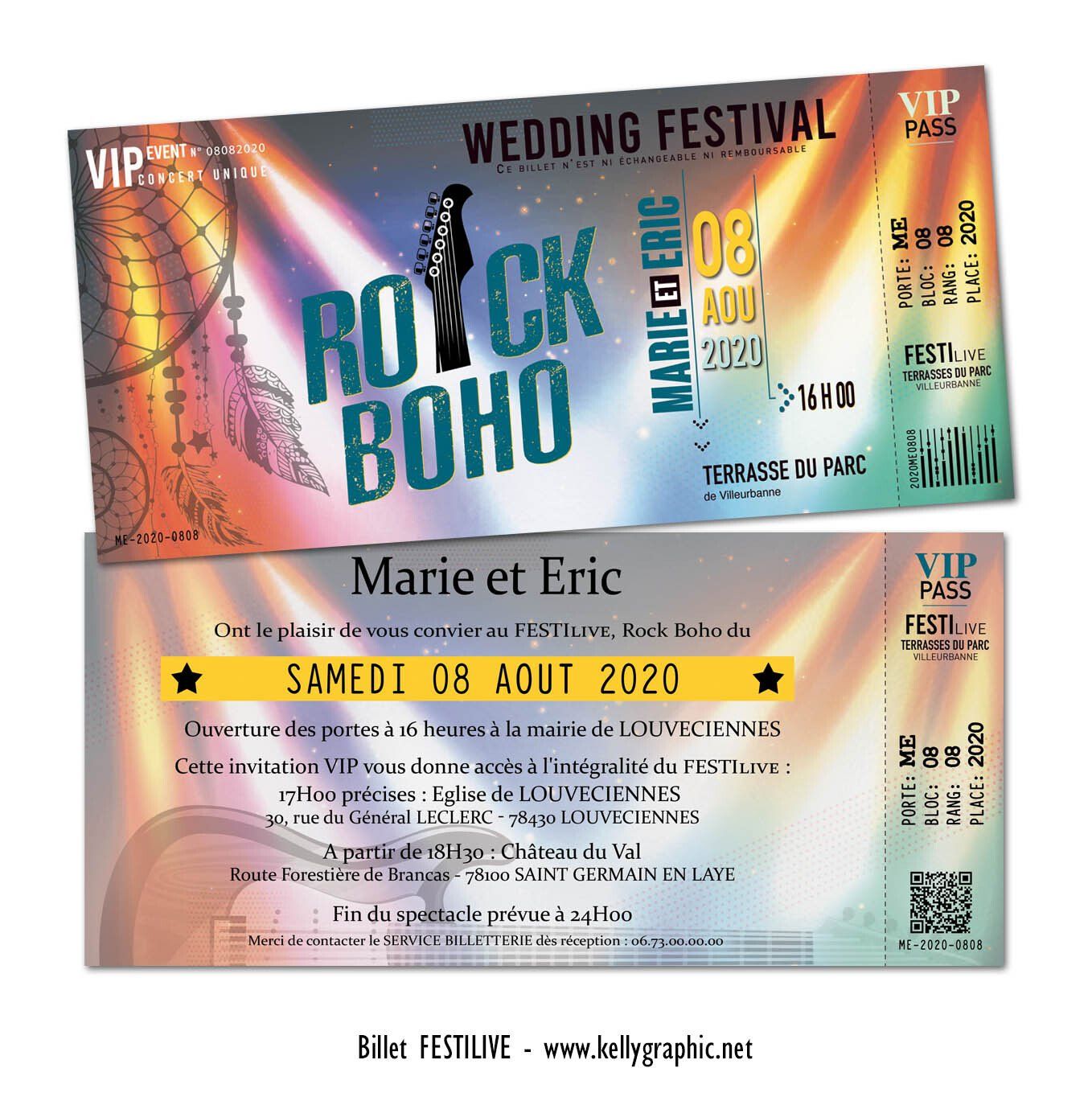 Faire-part Mariage Musique Rock Boho Faire-part Mariage Concert Rock Boho