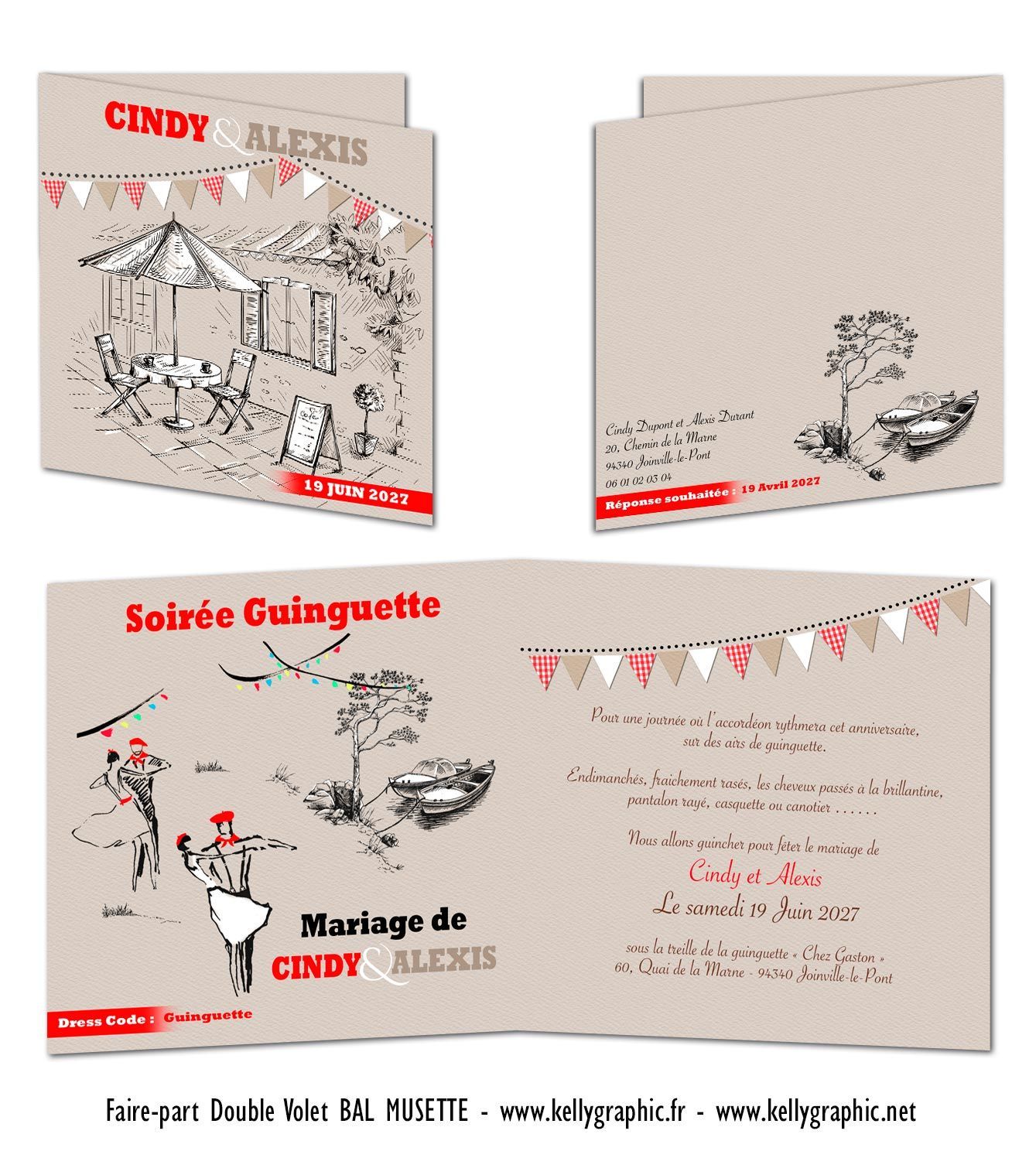 Faire-part mariage, Thème vintage Bal Musette Faire-part mariage, Thème vintage Bal Musette