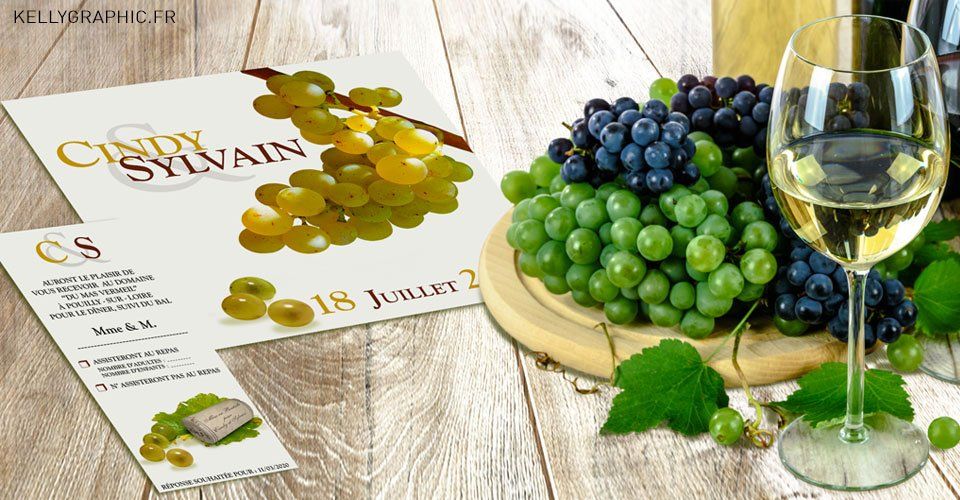 Faire-part mariage Vin blanc vigne vignoble
