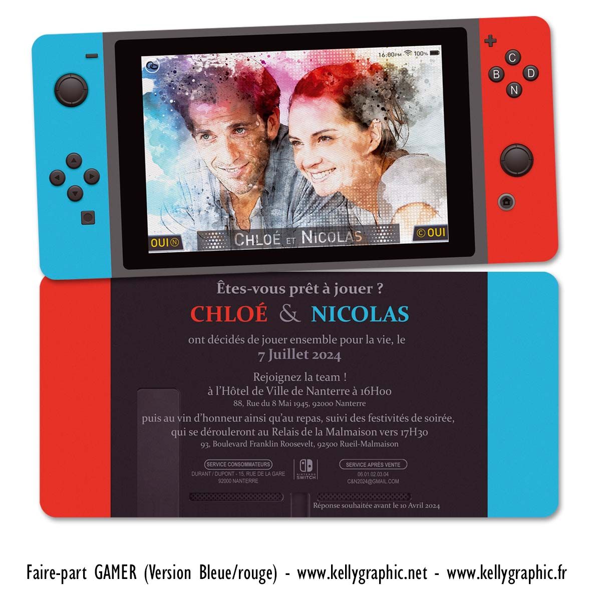 Faire-part mariage Switch Mario Gamer Faire-part mariage Switch Mario Gamer