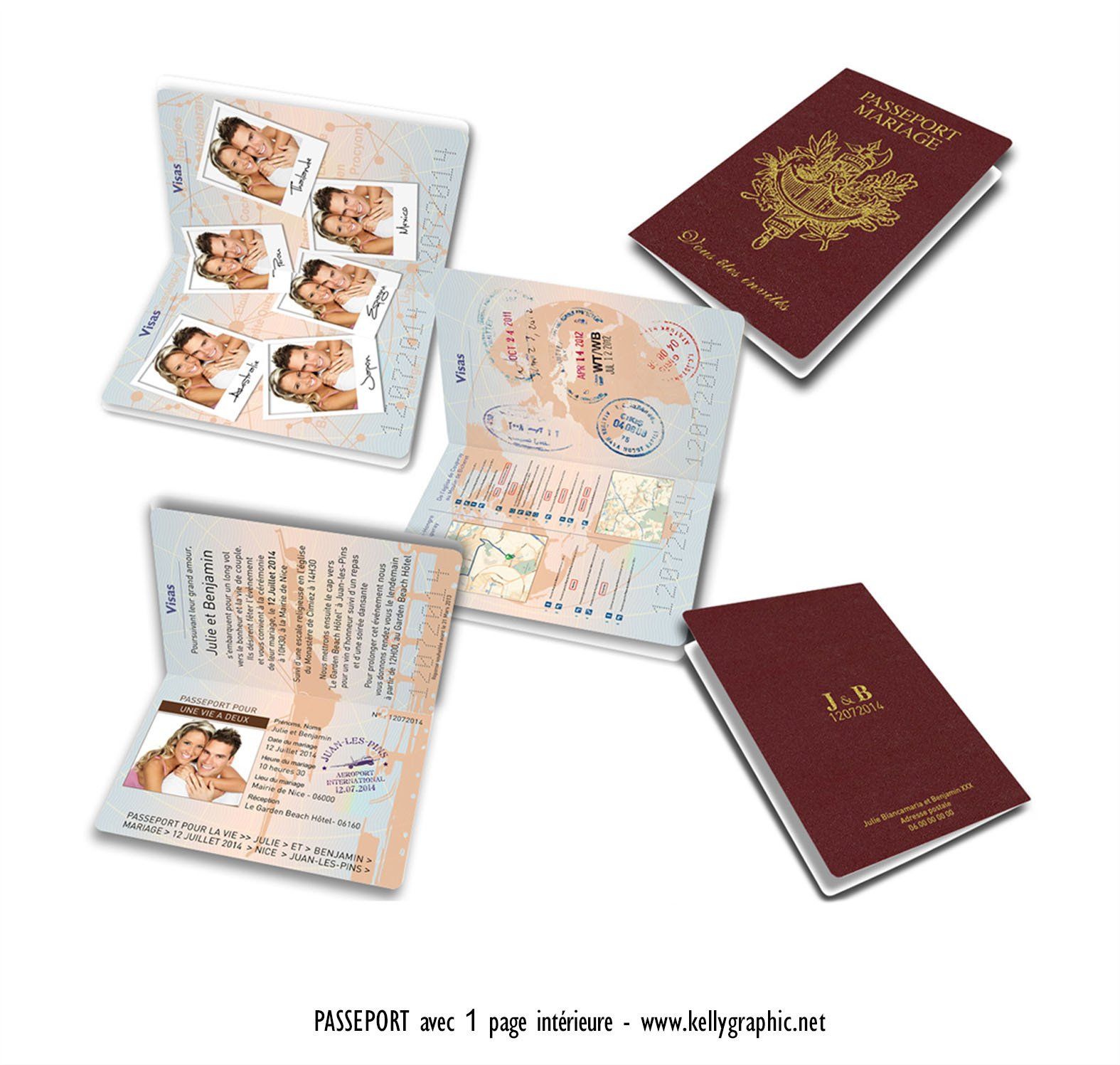 Faire-part mariage, Passeport Français Faire-part mariage, Passeport Français