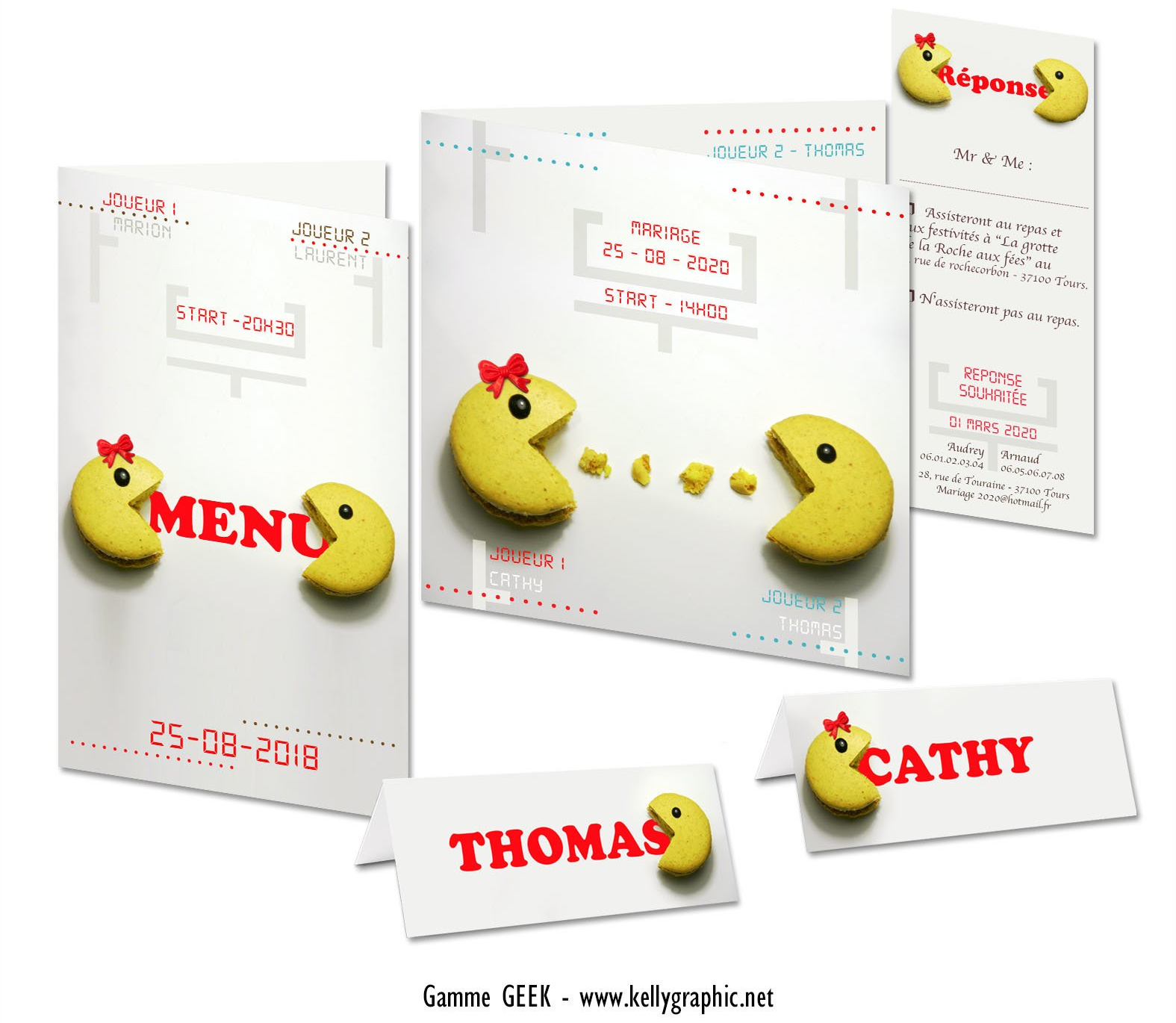 Faire-part Mariage Geek Macarons Faire-part Mariage Pac Man
