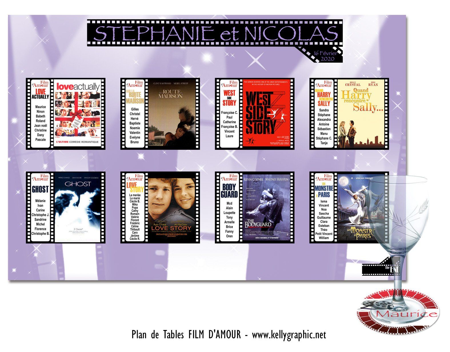 Plan de Table Mariage films d'amour Plan de Table Mariage films d'amour