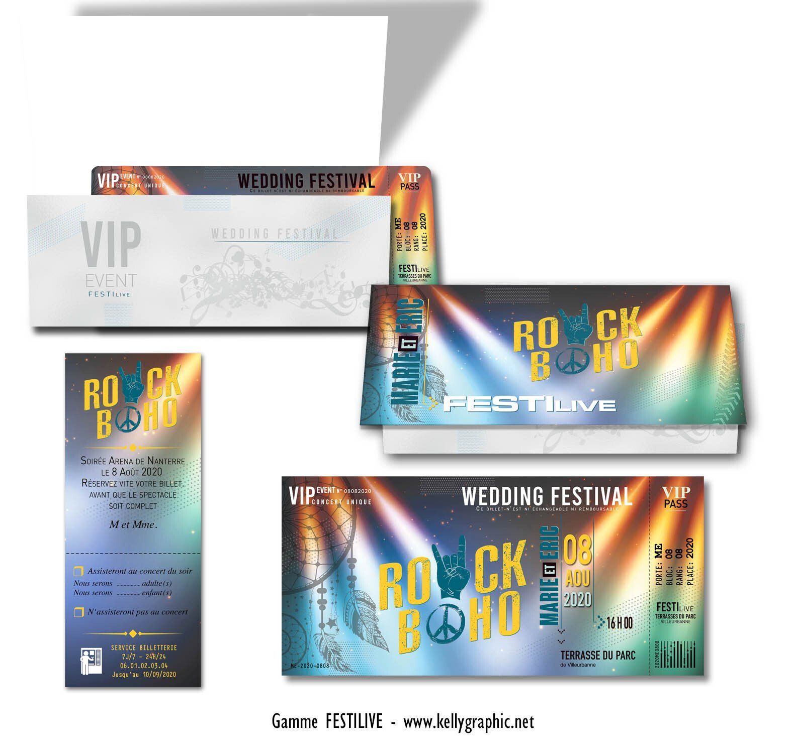 Faire-part Mariage Musique Rock Boho Faire-part Mariage Concert Rock Boho et sa pochette