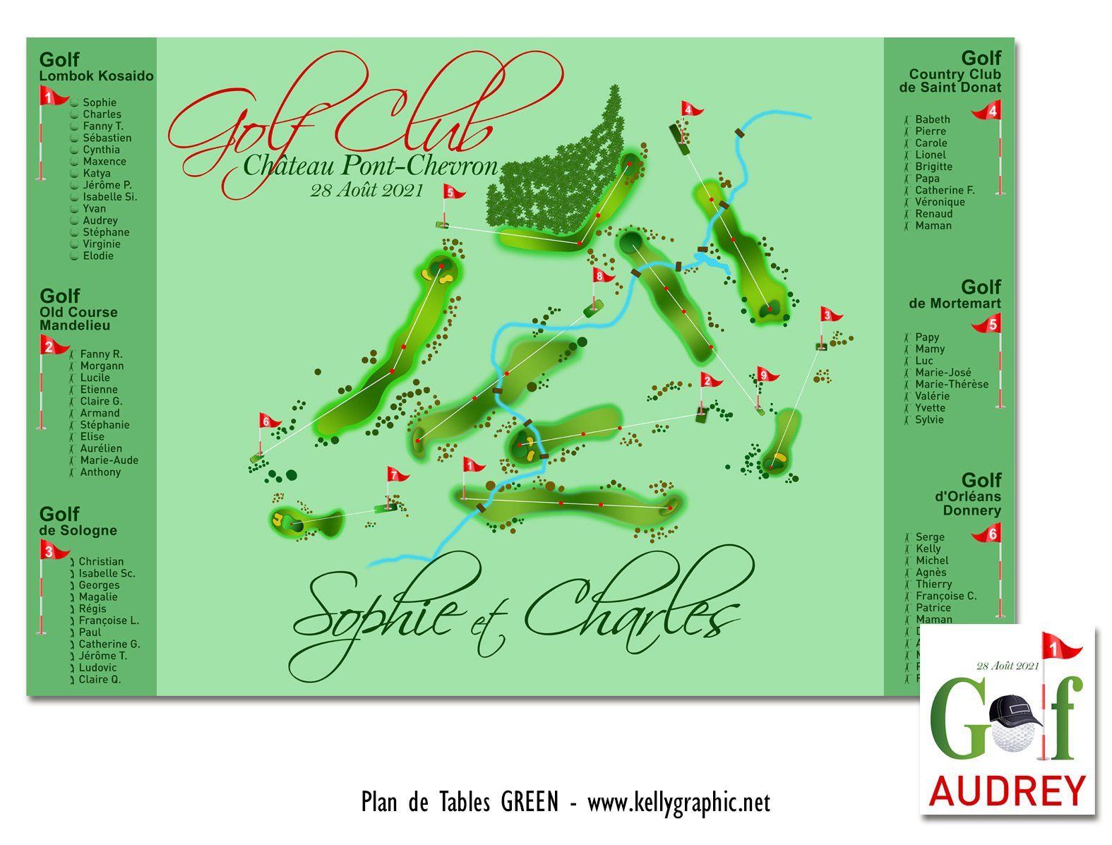 Plan de Table Mariage, green, golf, 18 trous Plan de Table Mariage, green, golf, 18 trous