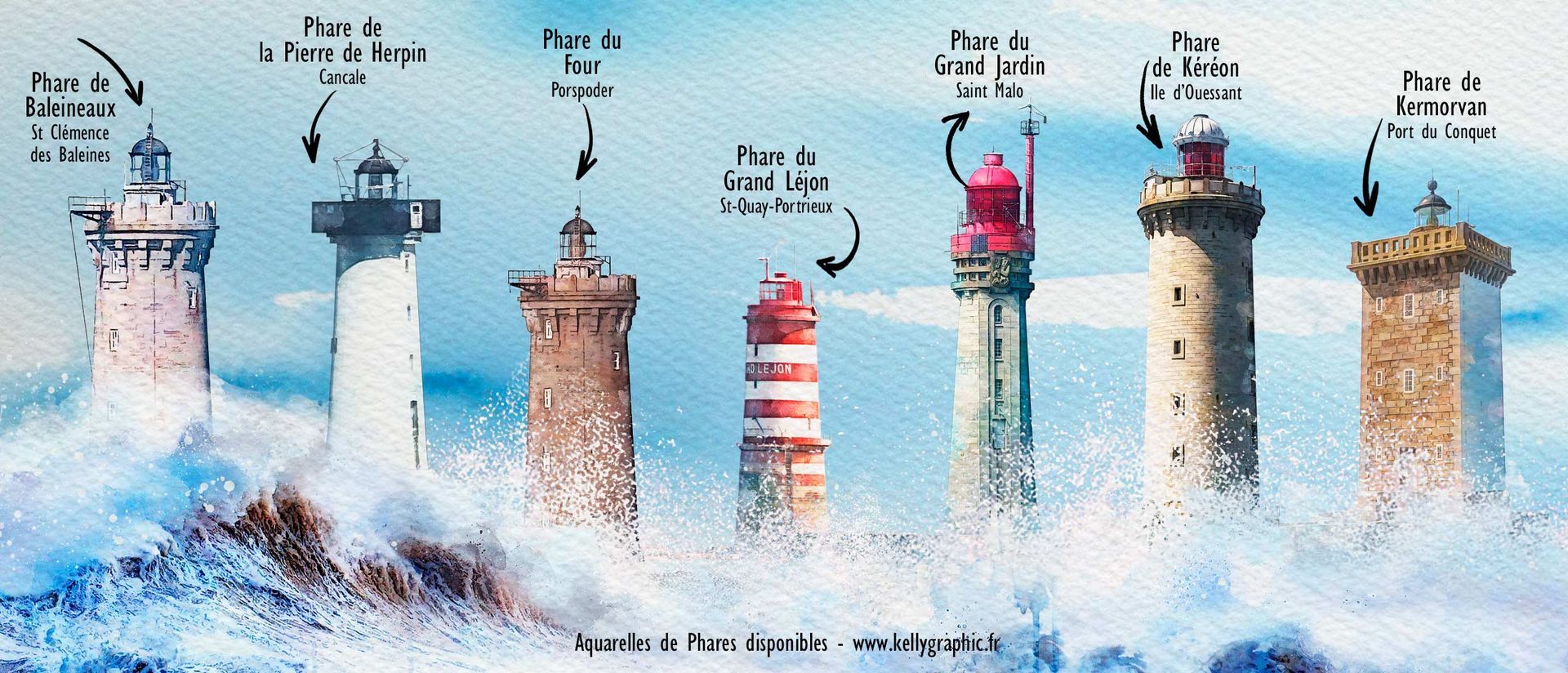 Aquarelle Phares Faire-part Mariage Bretagne Aquarelle Phares Faire-part Mariage Bretagne