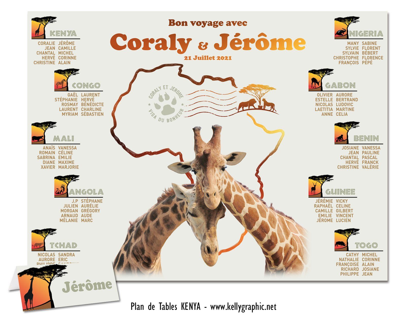 Plan de Table Mariage  Afrique Girafes