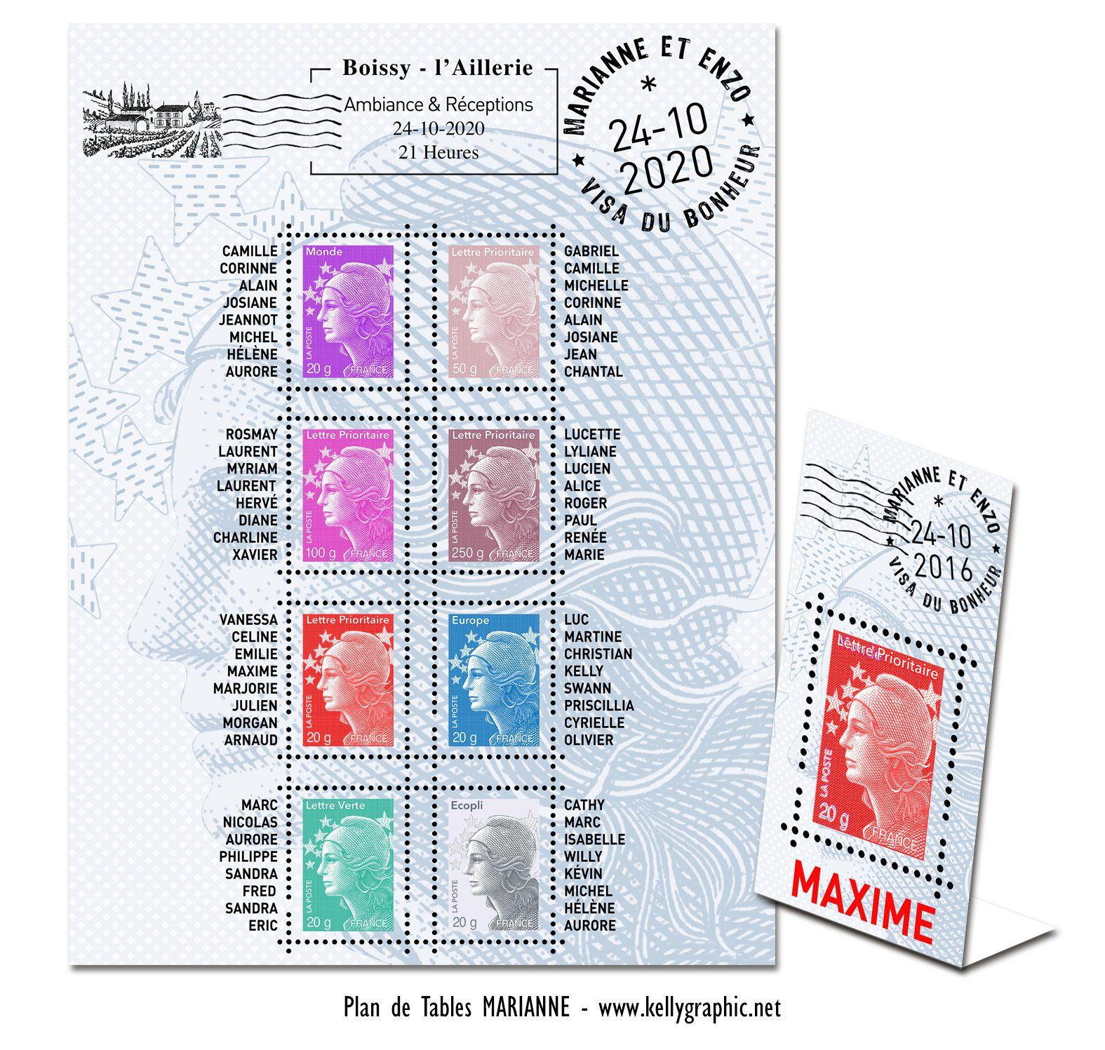 Plan de Table Mariage Marianne, timbres Plan de Table Mariage Marianne, timbres