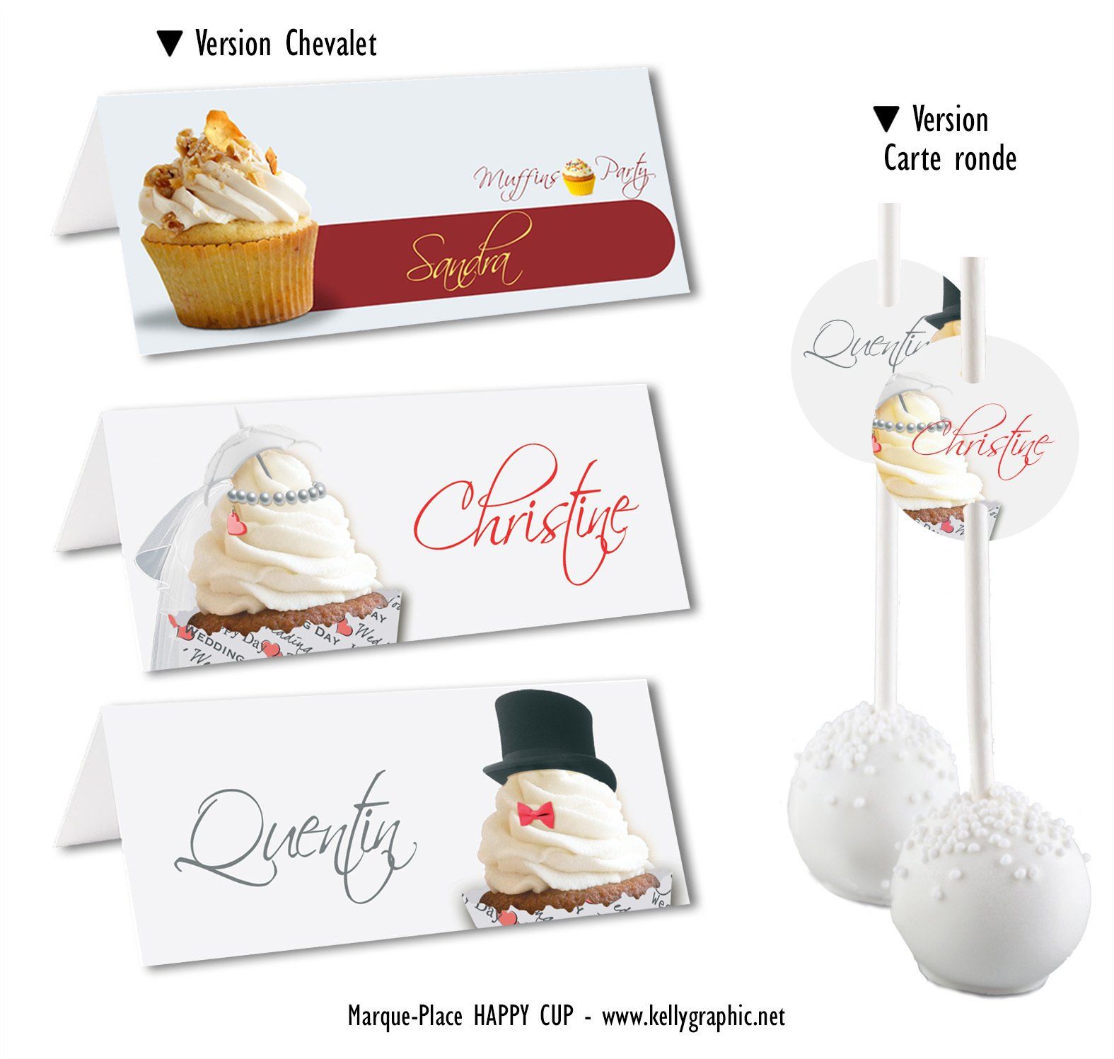 Porte nom déco mariage gâteau cupcake Marques place mariage gâteau cupcake