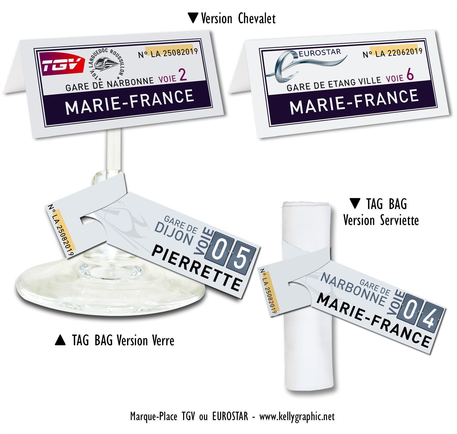 Porte noms mariage TGV Eurostar Train Marques Places mariage TGV Eurostar Train