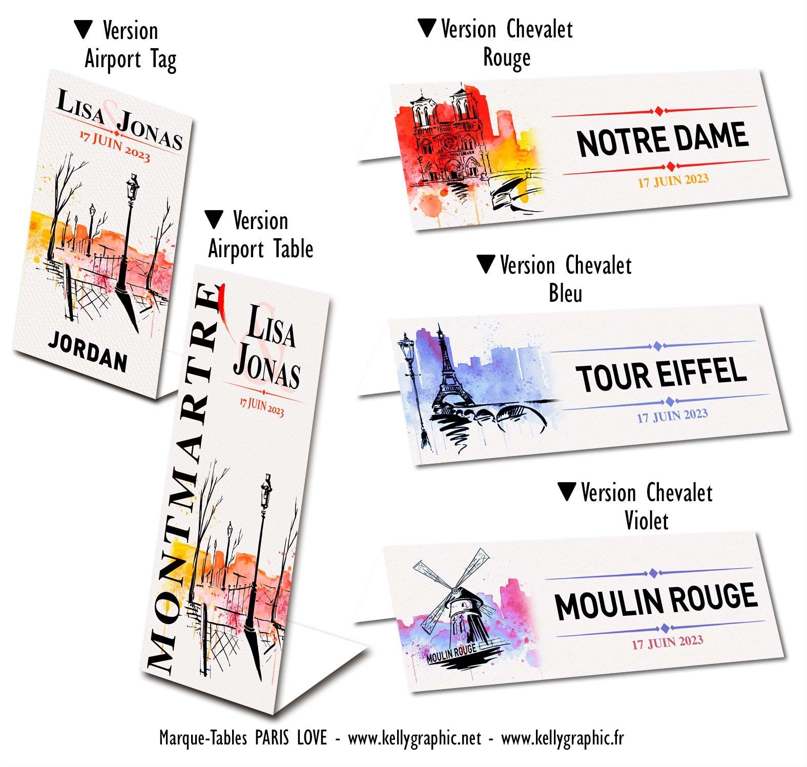 Marques Tables mariage aquarelle Paris Love Marques Tables mariage aquarelle Paris Love