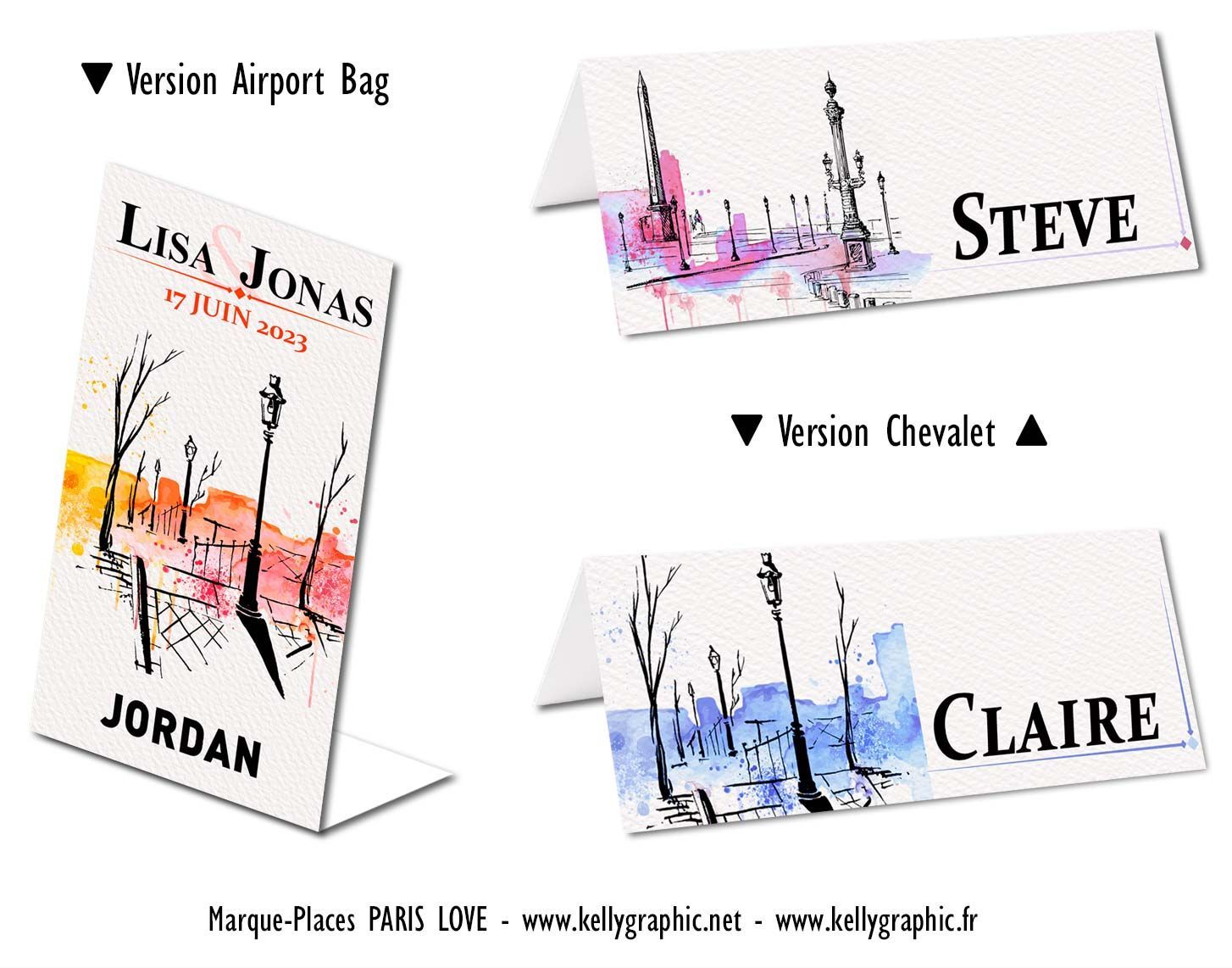 Marques Places mariage aquarelle Paris Love Marques Places mariage aquarelle Paris Love