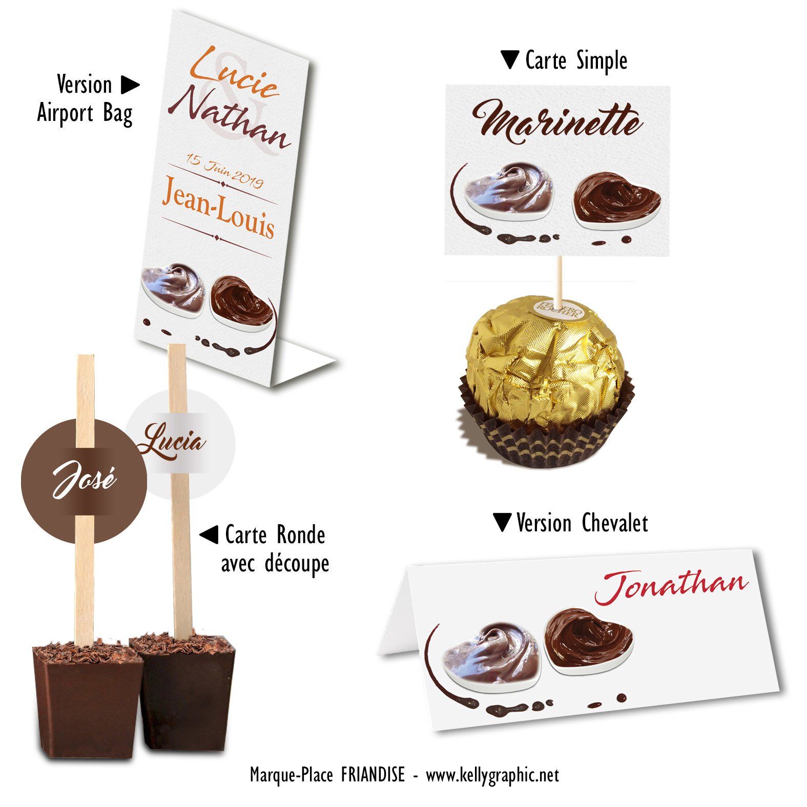 Porte noms Mariage Chocolat Marque places Mariage Chocolat