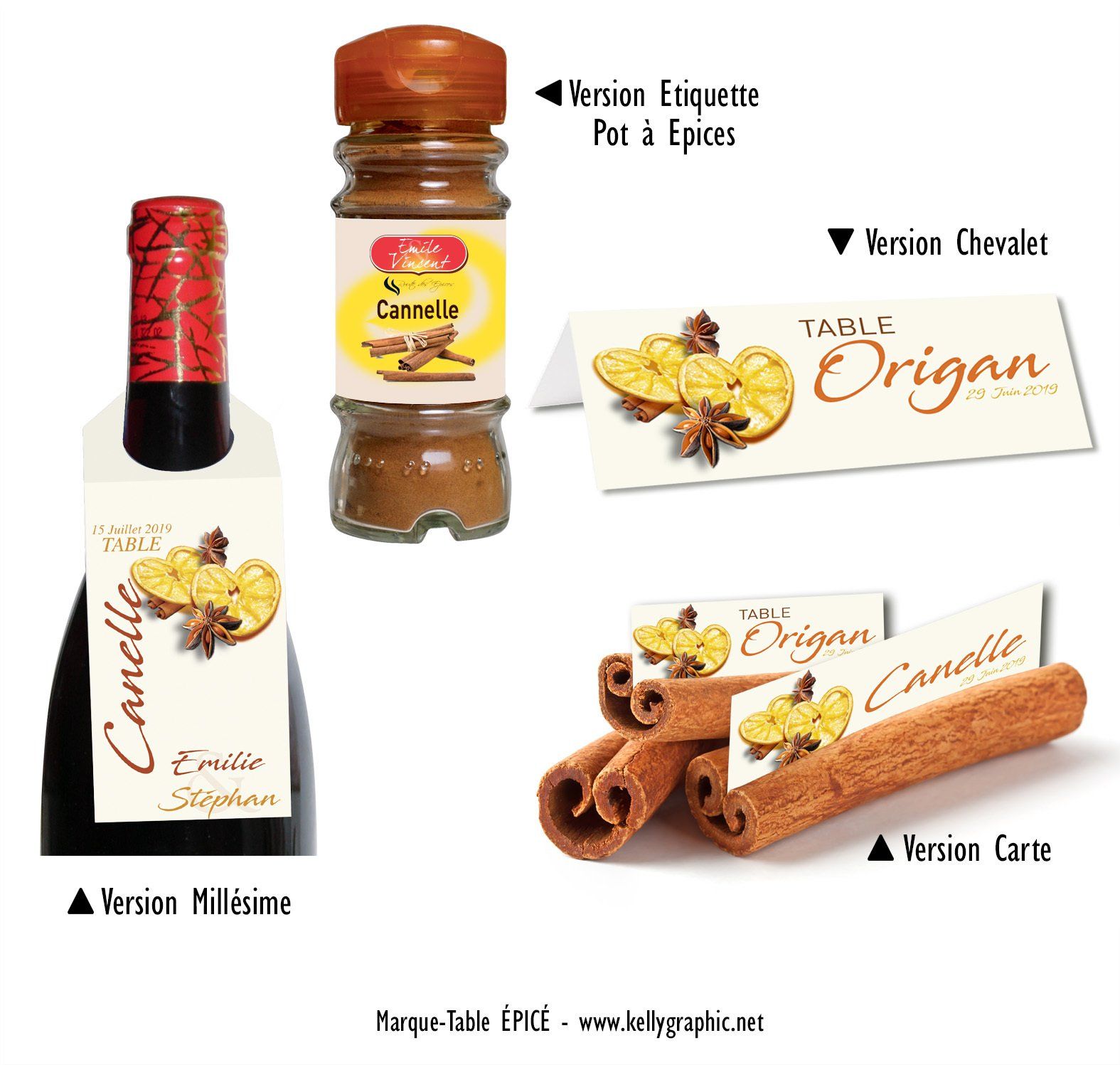 Marques tables Mariage thème épices Marques tables Mariage thème épices