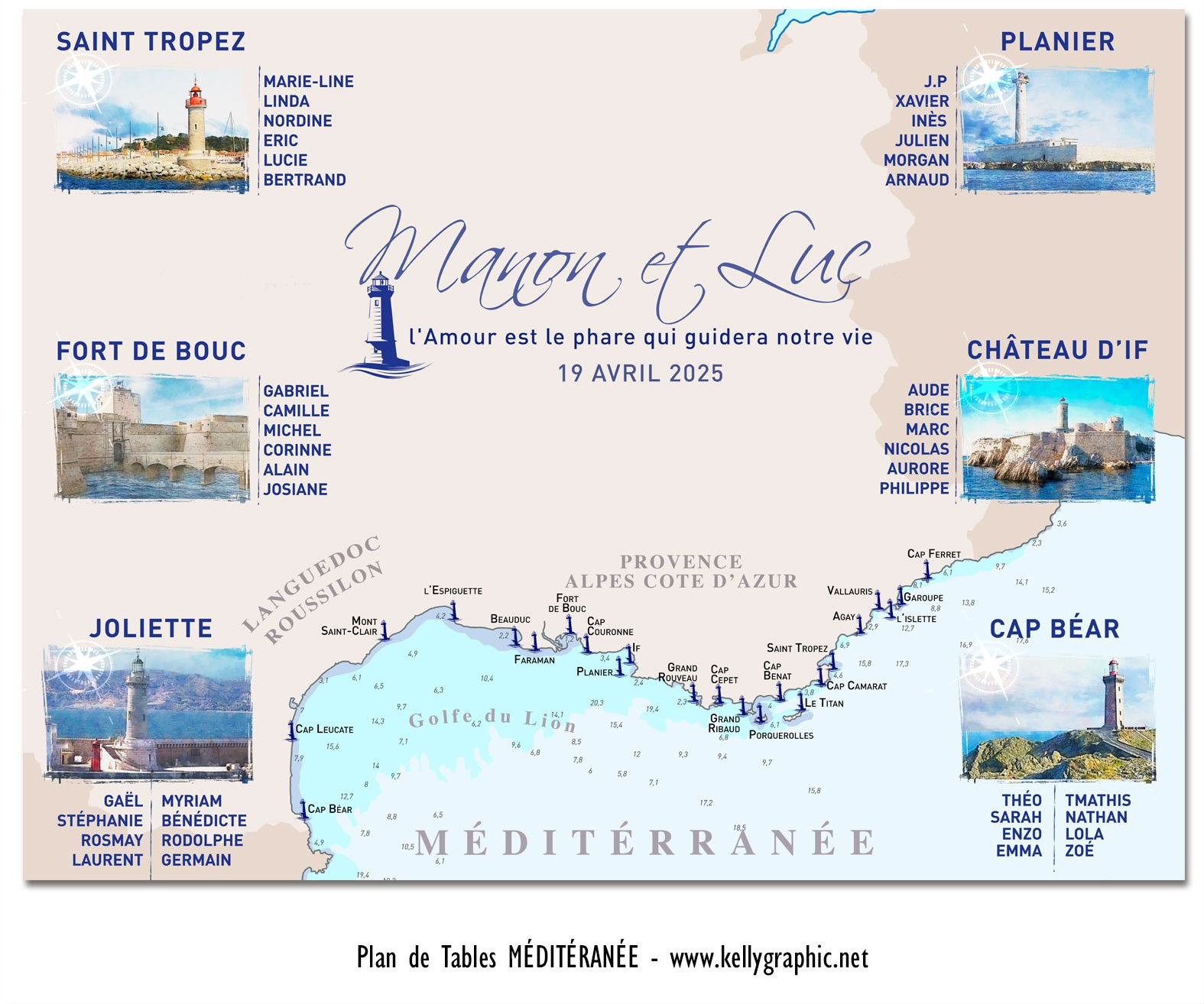 Plan de Table Mariage, voyage Méditerranée Plan de Table Mariage, voyage Méditerranée