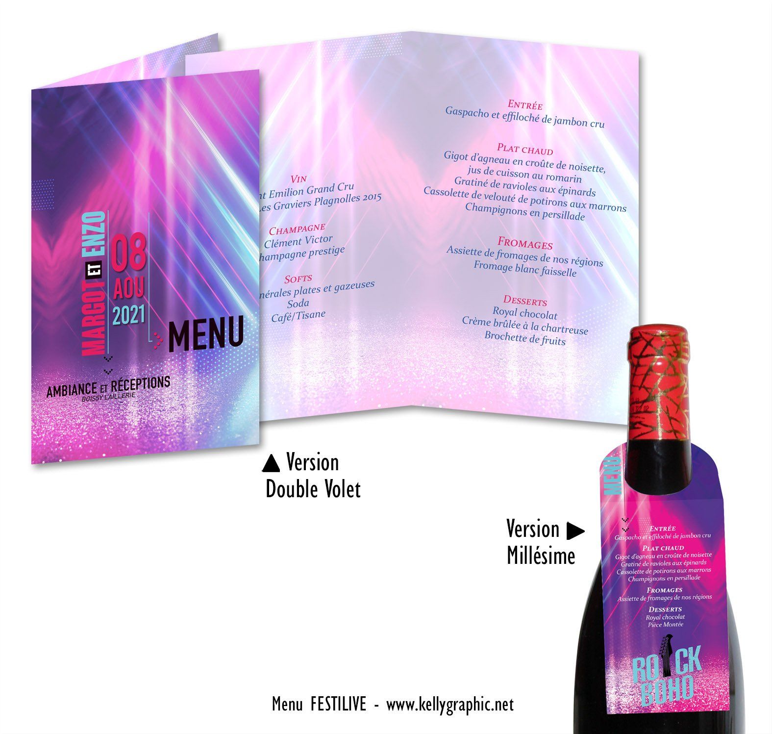 Menu Mariage Musique Rock Boho Menu personnalisés Mariage Musique Rock Boho festival