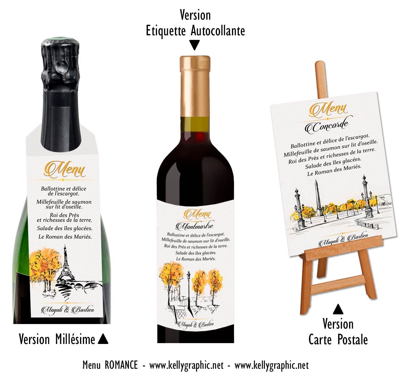 Menus personnalisés mariage Paris Romance Menus personnalisés mariage Paris Romance