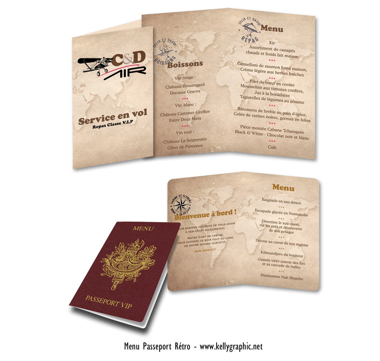 menus mariage passeport rétro vintage menus mariage passeport rétro