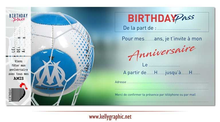 Invitation anniversaire foot OM Carte anniversaire foot OM